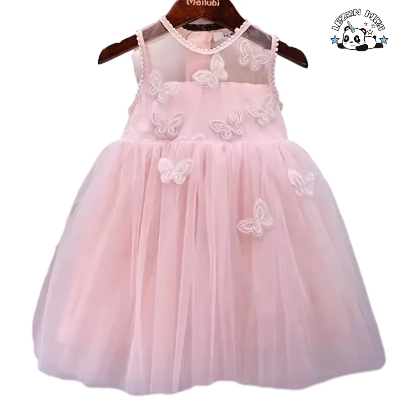 LEZONKIDS - Butterfly Sleeveless Patches Dress Girls Birthday  Party Dress Princess TuTu Dress for 2-14 Years